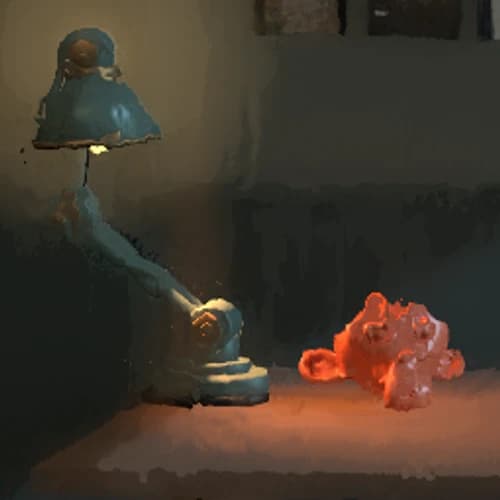 Heavy treatment distorting the lamp and sculpture