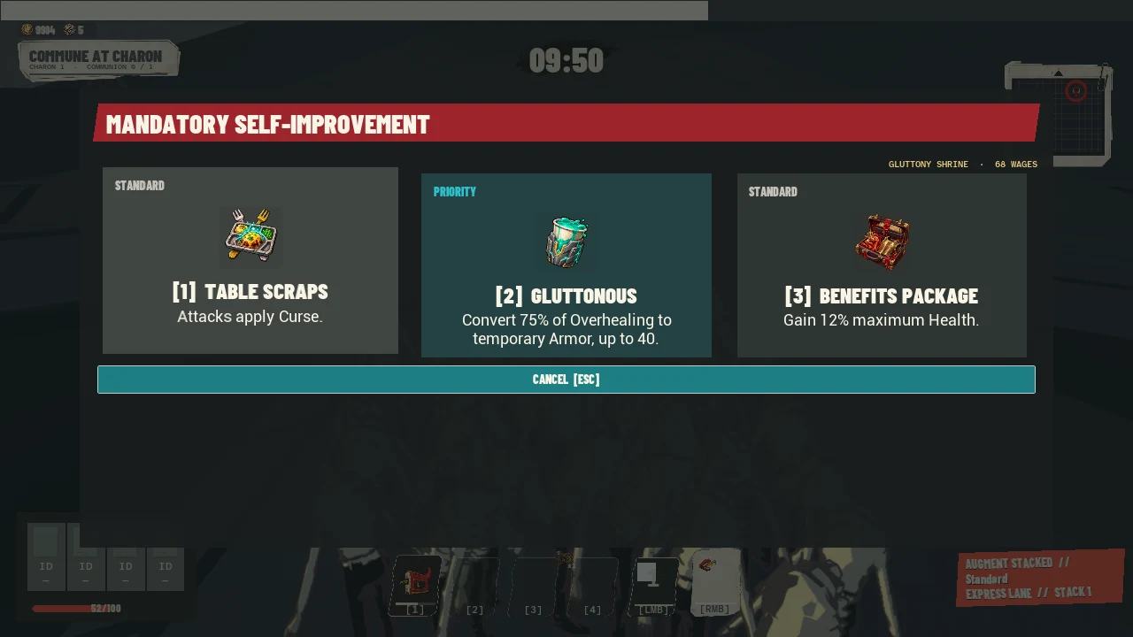 Three augment choices, including Gluttonous