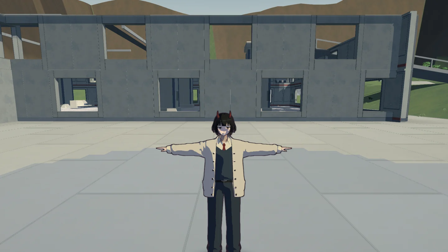 Ash in a fixed pose with graphic shadows across her face and jacket