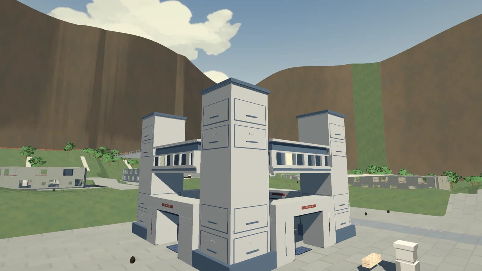 Cabinet-shaped architecture in GraveShift's unfinished Limbo environment.