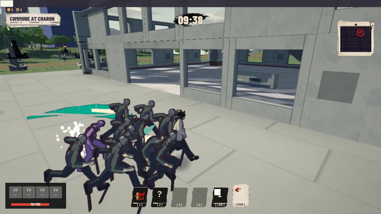 Weapon test with a crowd of enemies and a teal attack effect