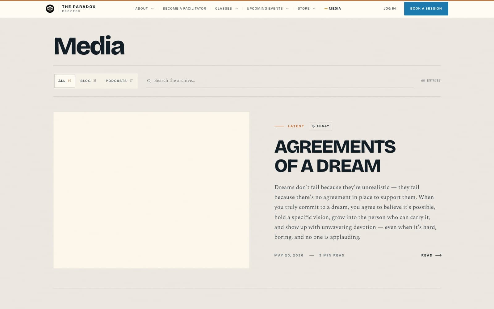 The media and editorial section on the live site